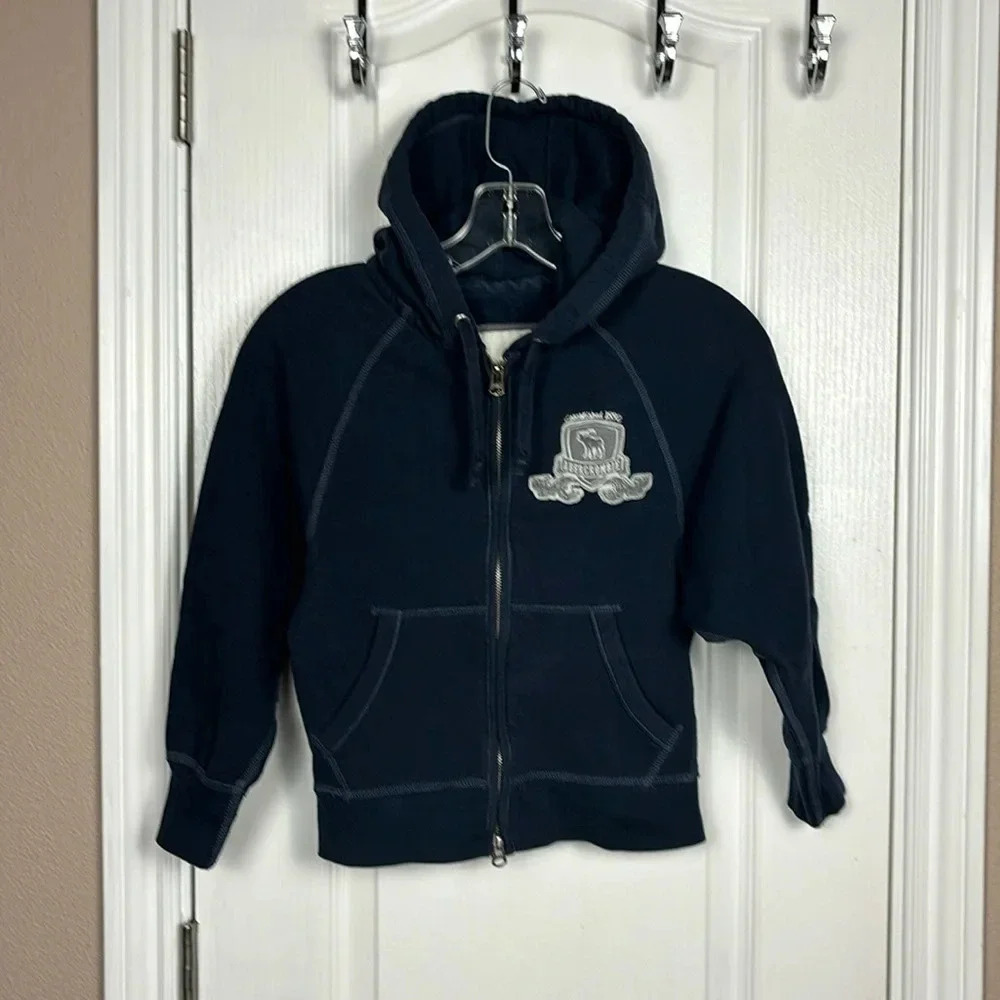 Abercrombie & Fitch Unisex Kids Navy Zip Up Kangaroo Pocket Hoodie XS‎